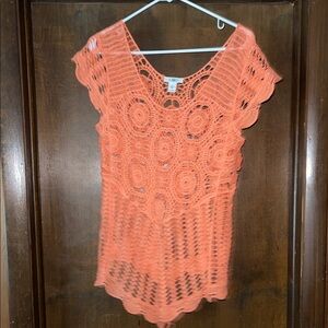 Cato Coral Crochet Lace Top